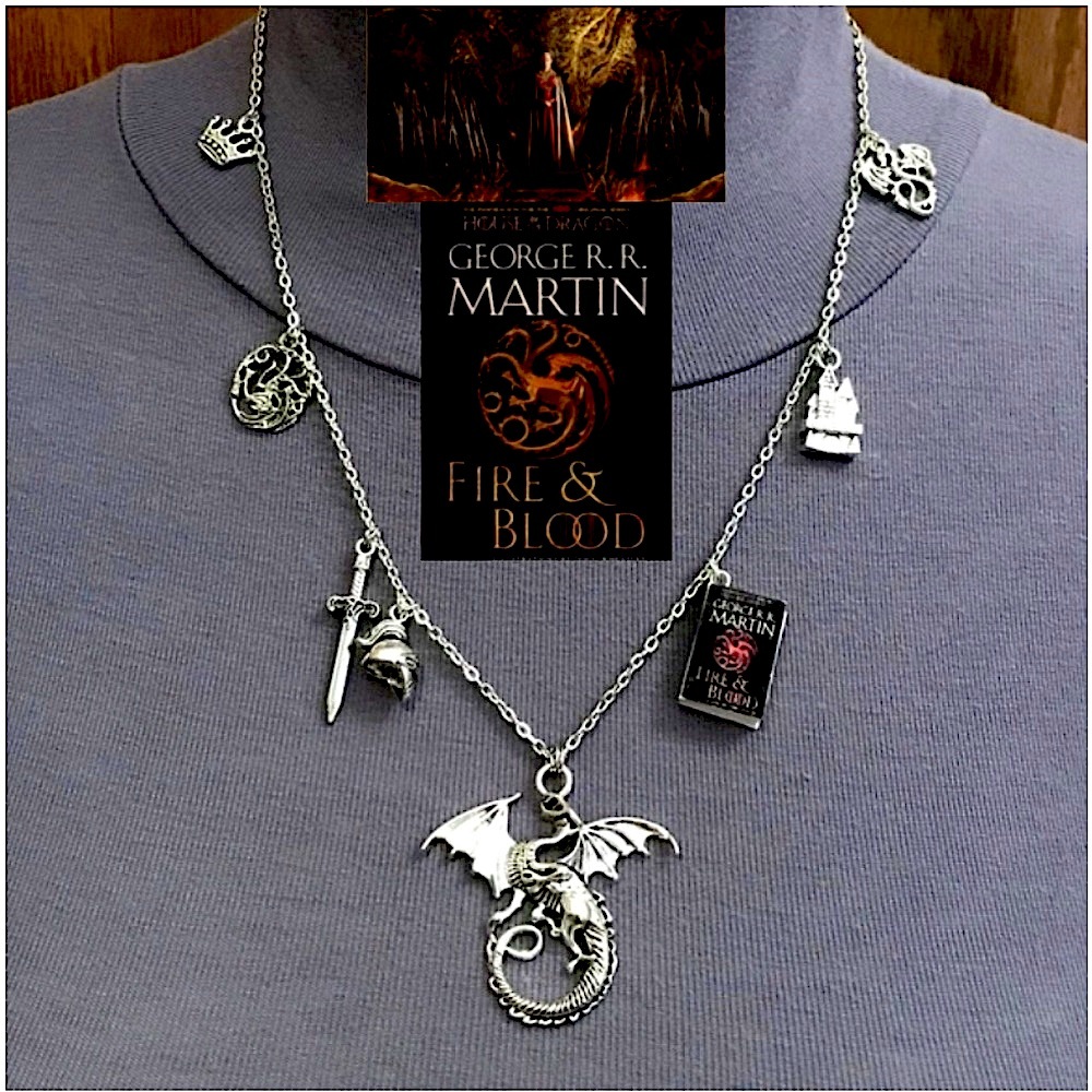 Fire & Blood George Martin Handmade Literature Book Necklace House of the Dragon
